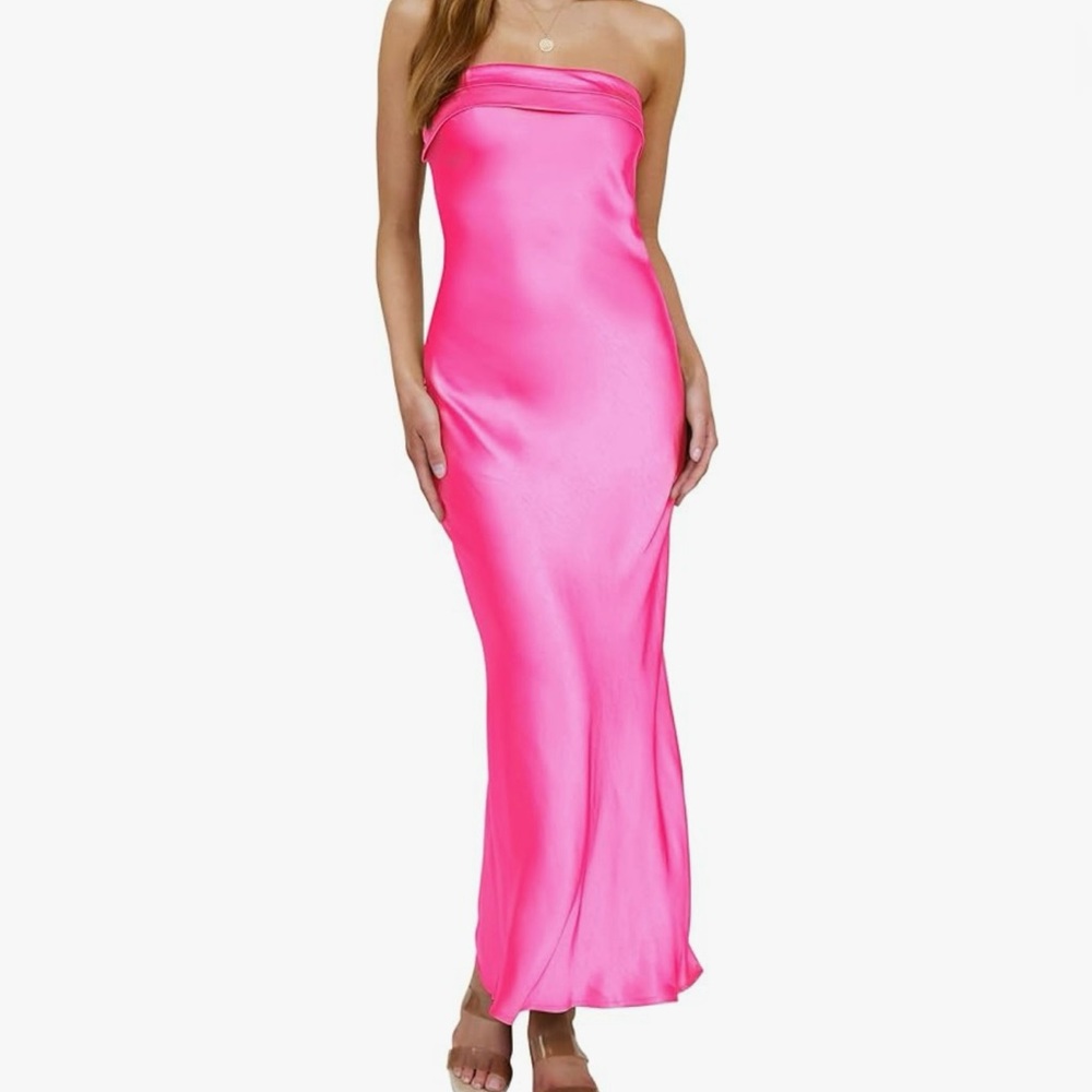 Bright Pink open back strapless dress - M